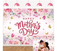 Happy Mother's Day Backdrop Floral Thanks Best Mom Ever Mom Mothers Day Birthday Photography Background for Women Mothers Family Party Decor Supplies (7X5FT (210x150cm))