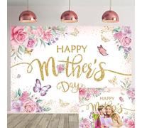 Happy Mother's Day Backdrop Pink Floral Mother's Day Photography Background I Love Mom Women Queen's Day Banner Mothers Day Party Decor Backdrop (7x5FT: 84x60 inch)