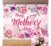 Happy Mother's Day Backdrop Pink Purple Flowers I Love mom Photography Backdrops Mother's Day Party Background Women Queen's Day Thanks Mama Cake Table Decorations (7X5FT(82x59inch))