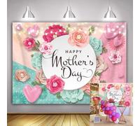 Happy Mother's Day Backdrop Thanks Mother Party Photography Background Mom's Day Party Decorations Banner Studio Portrait Photobooth Prop (8X6 FT)