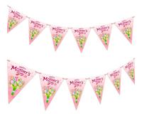 Happy Mothers Day Banner, Pink Triangle Flags Garland Decoration for Mothers Day Party Supplies, Mothers Day Decorations Mothers Day Bunting Anniversary Photo Booth Background for Indoor Outdoor