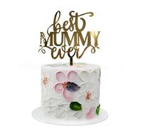 Happy Mother's Day Best Mum Ever Cake Topper with Glitter Mom Best Cake Pick Decorations for Happy Mother's Day Birthday Party Supplies (Gold Acrylic)