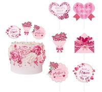 Happy Mother's Day Cake Toppers, 12pcs Cupcake Toppers for Flowers Bouquet Mothers Day Decorations Father's Day Birthday Party Supplies (Rose Red)