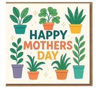 Happy Mothers Day Card for Mum - Colourful Houseplant Pots Illustration, Botanical Mother's Day Greeting