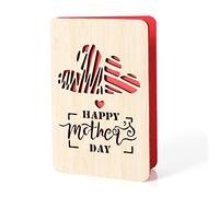 Happy Mother's Day Card,Handmade with Real Bamboo Wooden Mothers Day Gifts for Mum,Wife,Wood Mum Birthday Card from Daughter