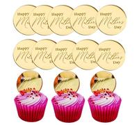 Happy Mother's Day Cupcake Toppers Gold Mirror Acrylic Engraved Cake Decorations for Mothers Day (30, Gold)