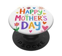 Happy Mothers Day Cute Hand Drawn Colorful Doodle Flower Mom PopSockets Adhesive PopGrip