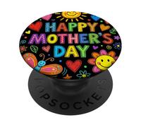 Happy Mothers Day Cute Hand Drawn Colorful Doodle Flower Mom PopSockets Adhesive PopGrip