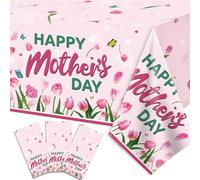 Happy Mothers Day Decorations Tablecloth 3Pcs Mothers Day Tablecloth Disposable Waterproof Plastic Pink Tulip Happy Mothers Day Table Covers for Happy Mothers Day Party Supplies