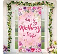 Happy Mother's Day Door Cover I Love Mom Photography Backdrop Pink Floral Thanks Mama Banner for Women Queen's Day Mothers Day Party Decorations Background (36x72 inch (3x6FT))