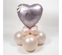 Happy Mother's Day Greige Heart Shape Tabletop Balloon Display - Inflated Balloon In A Box