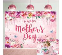 Happy Mother's Day Party Backdrop I Love Mom Photography Background Pink Purple Flower Women Queen's Day Thanks Mama Photo Background (8X6FT (240x180cm))