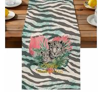 Happy Mother's Day Table Runner, Watercolor Leopard Tropical Leaves Plant Red Heart Cotton and Table Linen Runner for Kitchen Dining Home Decor for Party Festival Holiday Decoration Gift 13x48in