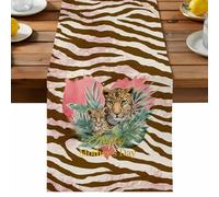 Happy Mother's Day Table Runner, Watercolor Leopard Tropical Leaves Plants Red Heart Cotton and Table Linen Runner for Kitchen Dining Home Decor for Party Festival Holiday Decoration Gift 14x72in