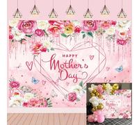 Happy Mothre's Day Backdrop Pink Floral Mother's Day Photography Background I Love Mom Thank You Mom Banner Mother's Day Party Photo Booth Backdrop (7x5FT: 84x60 inch)