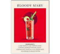 Happy Motive - Premium Cocktail Poster Available in DIN A3 or DIN A4 - Premium Print on 300 g Paper - Wall Decoration for Bar, Kitchen and Home Bar, Office without Frame Bloody Mary A3