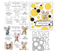 Happy Mouse Stamps and Die Cuts for Card Making Animal Transparent Silicone Clear Stamp and Metal Cutting Dies Sets for DIY Scrapbooking Paper Crafting Seals Decorative Supplies