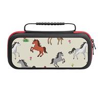 Happy Multi-colored Horses Among Flowers Travel Carrying Case Hard Shell Protective Cover Travel Bag Pouch Compatible with Nintendo Switch