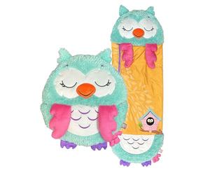Happy Nappers Kids Sleeping Bag - Blue Owl Medium Size - Suitable for Children Aged 3 to 6 Years - Plush Toy, Comfy Sleeping Bag & Fluffy Pillow All in One