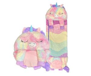 Happy Nappers Kids Sleeping Bag - Pastel Rainbow Unicorn Medium Size - Suitable for Children Aged 3 to 6 Years - Plush Toy, Comfy Sleeping Bag & Fluffy Pillow All in One