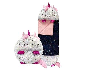 Happy Nappers Kids Sleeping Bag - Shimmer Unicorn - Plush Toy, Comfy Sleeping Bag & Fluffy Pillow All in One - Lovely Birthday Gift - Great for Playtime, Naptime, Sleepovers & Travelling - Ages 7+