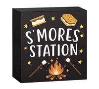 Happy National S'mores Day Funny Camper Wooden Decor Camping Decorative Sign Camper Desk Sign for Home Farmhouse Family Summer Decorations Gifts for RVers Friends S'mores Station White Elephant Gifts