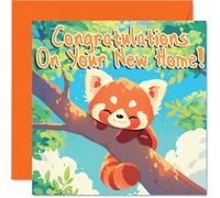 Happy New Home Card for Men Women - Red Panda - Congratulations Housewarming House Card for Friends Family Colleague Neighbour, 145mm House Warming Greeting Cards