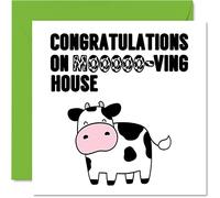 Happy New Home Card Funny - Moooo-ving House - Congratulations Housewarming New House Cards, Joke Banter Moving Cards, 145mm Welcome Warming Greeting Cards for Friends Family