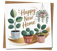 Happy New Home Card, Houseplants Design, 145mm x 145mm Square, Kraft Envelope, Housewarming Congratulations, Includes Kraft Envelope