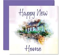 Happy New Home Card - Watercolour - Congratulations Housewarming New House Cards, Congrats Moving House Cards, 145mm Welcome Warming Greeting Cards for Family Friends