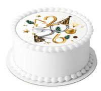 Happy New Year 2026 7.5 inch Circle on Decor Icing Sheet Edible Cake Topper - Perfect for Decorating Larger Cakes