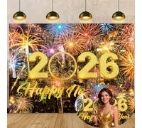 Happy New Year 2026 Backdrop 7x5FT Neon City Fireworks New Year Photo Background for NYE Decorations Winter Holiday New Years Eve Party Supplies Photo Props