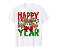 Happy New Year 2026 Cherries & Leopard Coquette Bow Women T-Shirt