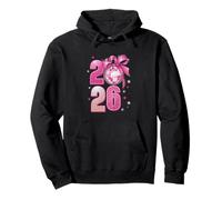 Happy New Year 2026 Disco Ball Pink Coquette Bow Family Pullover Hoodie