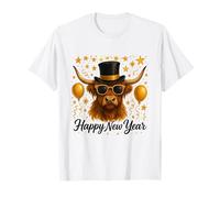 Happy New Year 2026 Highland Cow & Party Hat New Years Eve T-Shirt
