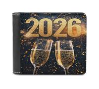 Happy New Year 2026 Leather Wallet for Men Slim Bifold Wallet with Money Clip Minimalist Credit Card Holder