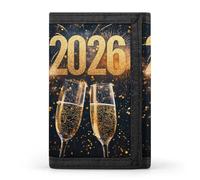 Happy New Year 2026 Mens Trifold Wallet Classic Credit Card Case Slim Purse with ID Window