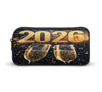 Happy New Year 2026 Pen Holder Pouch Large Storage Pencil Case with Zippered Stationery Bag Office
