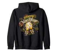 Happy New Year 2026 Wine Glass Party Disco Balls Fireworks Zip Hoodie
