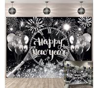Happy New Year Backdrop 2026 Black Silver New Year Countdown Photography Background Disco Fireworks Flash Points Cheers to 2026 Family Party Decoration Banner (8 x 6 ft (2.4 x 1.8 m))
