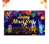 Happy New Year Backdrop, 2D Christmas Decorations 3x5ft Large Backdrop Banner for Photographers, Content Creators, School Events, Family Gatherings, Windows, Office
