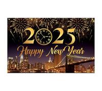 Happy New Year Backdrop Backdrop Happy New Year 2025 Backdrop - Black Gold New Year Backdrop Photo Backdrop New Year Banner Photo Booth Props 2025 Photo Backdrops Party Decoration