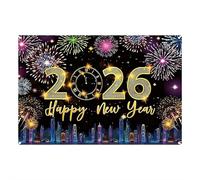Happy New Year Backdrop Black and Gold 2026, New Year Party Banner Decorations, Happy News Years Backdrop for Party Supplies Photo Background (Color B 1pcs)