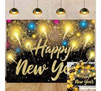 Happy New Year Backdrop Colorful Firework New Years Banner 2026 New Year's Decorations Yard Outdoor Photography Background Family Party Supplies (7x5FT)