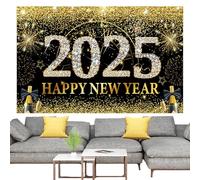 Happy New Year Backdrop - New Year Photo Booth Props New Year Decorations | Black Gold Background Home Decoration Photo Booth Accessories, Stylish To Banners