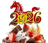Happy New Year Cake Topper - 2D Acrylic Year of the Horse Birthday Decor,Festive Cake Decoration,for Teens Adults Collectors Bakeries Home Bakers Themed Events Family Gathering