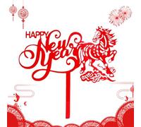 Happy New Year Cake Topper | 2D Acrylic Year of the Horse Birthday Decor,Holiday Cupcake Toppers,for Parents Kids Adults Bakeries Home Bakers Family Gathering Graduation Office Party