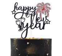 Happy New Year Cake Topper, Cheers to 2026, Goodbye 2025 Hello 2026, Cheers to the New Year Holiday Party Decorations Black Glitter