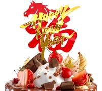 Happy New Year Cake Topper, Chinese New Year Acrylic 2D Birthday Accessories, Party Aperitif Picks - for Teenagers, Adults, Collectors, Pastries