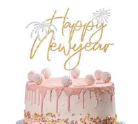 Happy New Year Cake Topper, Welcome 2026, Cheers to the New Year, New Year's Eve Holidays Party Decorations Gold and Silver Glitter